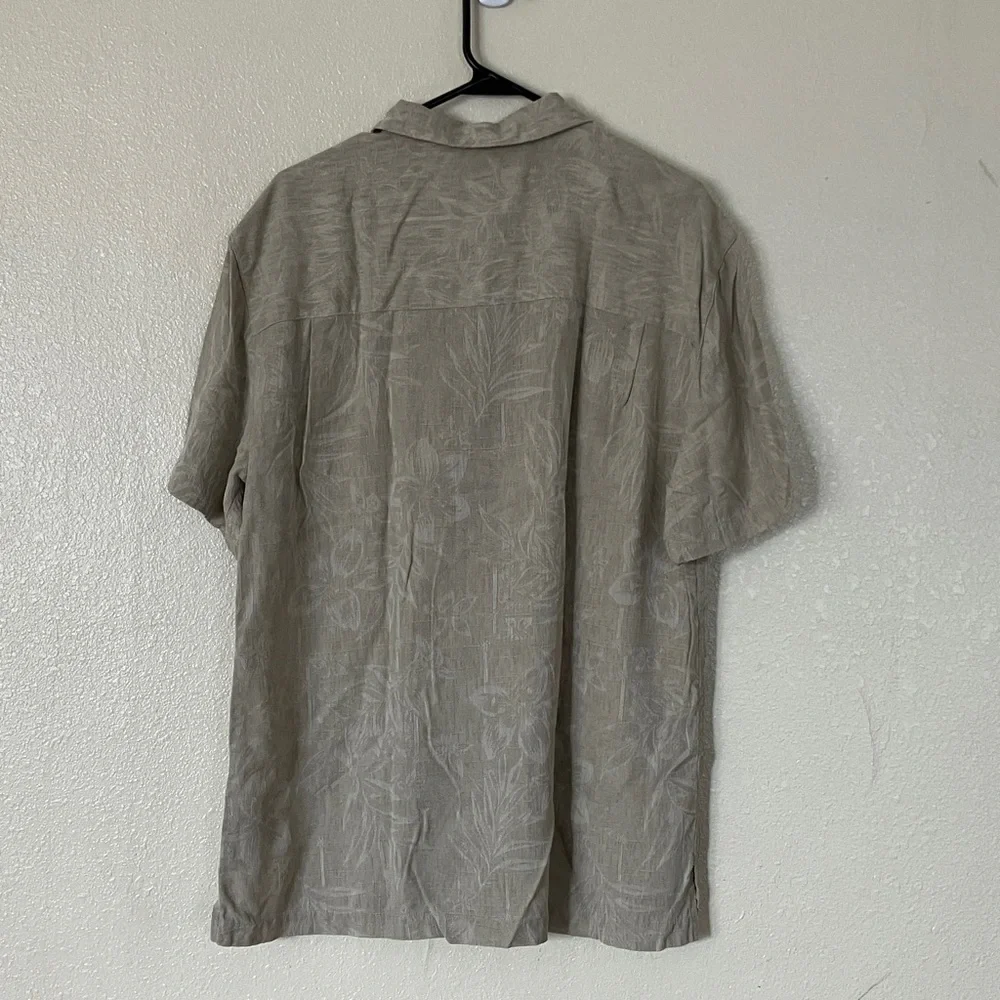 Island Shores Washable Silk Tropical Button Down Shirt, L